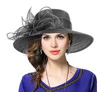 VECRY Femmes Derby Church Capelines Baptism Dress Tea Party Chapeaux de Mariage (Gris,Taille M)