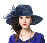 VECRY Femmes Derby Church Capelines Baptism Dress Tea Party Chapeaux de Mariage (Marine,Taille M)