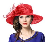 VECRY Femmes Derby Church Capelines Baptism Dress Tea Party Chapeaux de Mariage (Rouge,Taille M)