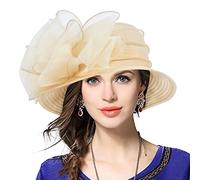 VECRY Femmes Oaks Derby Robe Église Cloche Capelines Bowler Chapeaux de Mariage (Abricot)