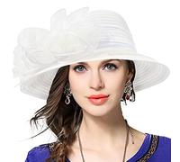 VECRY Femmes Oaks Derby Robe Église Cloche Capelines Bowler Chapeaux de Mariage (Blanc)