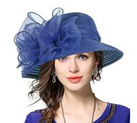 VECRY Femmes Oaks Derby Robe Église Cloche Capelines Bowler Chapeaux de Mariage (Marine)