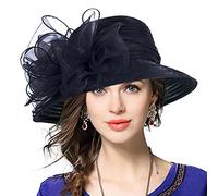 VECRY Femmes Oaks Derby Robe Église Cloche Capelines Bowler Chapeaux de Mariage (Noir)