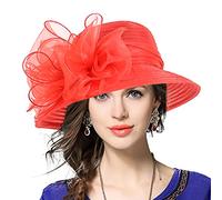 VECRY Femmes Oaks Derby Robe Église Cloche Capelines Bowler Chapeaux de Mariage (Rouge)