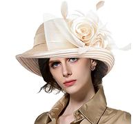 VECRY Femmes Oaks Derby Robe Église Cloche Capelines Bowler Chapeaux de Mariage (S608-Abricot)
