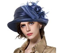 VECRY Femmes Oaks Derby Robe Église Cloche Capelines Bowler Chapeaux de Mariage (S608-Marine)