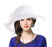 VECRY Femmes Organza Derby Fascinator Mariée Chapeau de Mariage (019-Blanc)