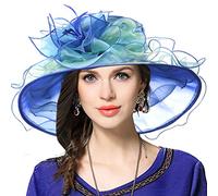 VECRY Femmes Organza Derby Fascinator Mariée Chapeau de Mariage (37-Bleu)