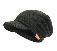 VECRY Homme Femme Bonnet Épais Toison Doublé Tricoter Chapeaux Bonnets Visière (Vert/Noir)