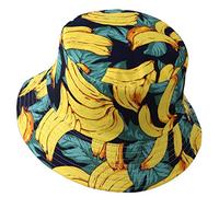 VECRY Hommes Bobs Été Réversible Seau Chapeau - Femmes Funky Fruit Print Fishmen Pliable Extérieur Casquette (Banane-Jaune)- Taille Unique
