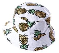 VECRY Hommes Bobs Été Réversible Seau Chapeau - Femmes Funky Fruit Print Fishmen Pliable Extérieur Casquette (Ananas-Blanc)- Taille Unique