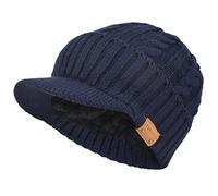 VECRY Hommes Bonnet Tricoté Visière Beanie Manchette Hiver Quotidien Newsboy Casquette (Câble-Marine), Taille M