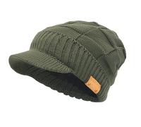 VECRY Hommes Bonnet Tricoté Visière Beanie Manchette Hiver Quotidien Newsboy Casquette (Plaid-Vert)