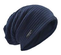 VECRY Hommes Slouchy Bonnet Tricoté Calotte Long Bouffant Doublé Hiver Été Chapeaux (Solide Marine, Taille M)