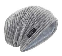 VECRY Hommes Slouchy Bonnet Tricoté Calotte Long Bouffant Doublé Hiver Été Chapeaux (Solide Pâle, Taille M)