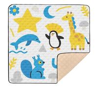 Vector Animal Girafe Éléphant Bleu Jaune Grand tapis de jeu robuste pour bébé au sol Confortable Tapis de jeu pour bébé bébé enfant 127 x 127 cm