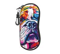 Vector Art Of English Bulldog Étui à lunettes imprimé Ultra-léger Soft Shell Protection Lunettes Organisateur pour hommes et femmes, Noir , taille unique