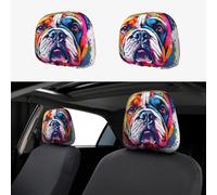 Vector Art Of English Bulldog Siège de voiture Appui-tête de voiture Housse de protection 2 pièces élastique universel Fit la plupart des véhicules Auto Intérieur Accessoires pour femmes hommes