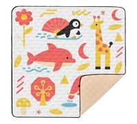 Vector Grand tapis de jeu robuste pour l'intérieur et l'extérieur Motif girafe éléphant Rouge 127 x 127 cm