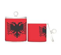 Vector Image - Lot de 2 boîtes de rangement en plastique transparent avec couvercle - Motif drapeau de l'Albanie - Bacs de rangement décoratifs pour cotons-tiges, cotons-tiges, cure-fil, trombones