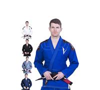 Vector Kimono Gi de jiu-jitsu brésilien JJB avec ceinture blanche gratuite Tissu 100 % coton tissage perlé prérétréci léger Série Attila, bleu, A4