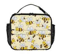 Vector Pattern Bee Happy Good Luck Lunch Bags for Kids Water Resistant Lunch Box for Adults Shoulder Strap and Bottle Holder Lunch Cooler Tote for School/Picnic