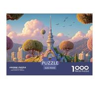 Vector-Style Landscape 1000 Pcs Carton Extra-épais Coffret De Puzzles Surreal Sky City Tower Stimulant Et Éducatif Jeu Familial Puzzles pour Adultes Et Enfants 70x50cm/1000pcs