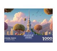 Vector-Style Landscape 1000 Pcs Carton Premium Coffret De Puzzles Surreal Sky City Tower Stimulant Et Éducatif Jeu Familial Puzzles pour Adultes Et Enfants 38x26cm/1000pcs
