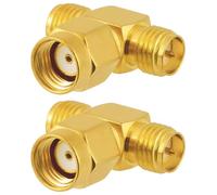 Vecys 2 Pièces Adaptateur Répartiteur RP SMA 3 Voies en Forme de T RP SMA Mâle vers Double RP SMA Femelle Adaptateur d'antenne Convertisseur 50 Ohm