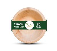 Ved 25 Bol en feuille d'arec écologique, biodégradable, grand 7" 20 cm (600 ml), bols de service jetables ronds profonds, compostables, pour salade, fête.