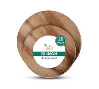 Ved Assiette jetable, écologique et biodégradable en feuille d'arec (12" (30 cm), plateau rond), assiettes à dîner compostables, assiette robuste pour mariage, compatible micro-ondes et four.