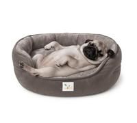 Ved Lit pour Chat Soft - Lit Rond Lavable pour Animaux de Compagnie pour Chats et Chatons d'intérieur, Coussin réversible, Base antidérapante, Gris, (63 x 53 x 20 cm (L x W x H))