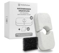 Veddelholzer Lot de 6 filtres pour fontaine à chat + 3 éponges de rechange - Filtre d'origine pour tous les modèles de fontaine à chat Veddelholzer - 4 voies de filtration pour une eau propre