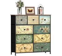 VEDECASA Commode à 9 tiroirs pour chambre, armoire industrielle, cadre en métal, plateau en bois, tiroirs en tissu, pour salon, chambre d'enfant, couloir, rustique