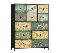 VEDECASA Commode avec 12 tiroirs - Meuble de rangement pour chambre à coucher - Commode industrielle à tiroirs - Commode en tissu avec cadre métallique - Surface en bois - Tiroirs en tissu pour salon