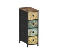 VEDECASA Commode étroite armoire avec 4 tiroirs en tissu bohémienne table de maquillage commode armoire à tiroirs pour chambre à coucher salon couloir cadre métallique panneau de bois vintage