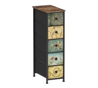 VEDECASA Commode étroite avec 5 tiroirs en tissu, table de maquillage de style bohème, commode à tiroirs pour la chambre à coucher, le salon, le couloir en métal et MDF aspect bois vintage