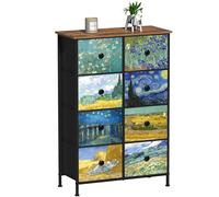 VEDECASA - Commode fine et haute, avec 8 tiroirs, motif Van Gogh, pour chambre d'enfant, salon, couloir, chambre à coucher, bureau, structure en métal et panneau en bois