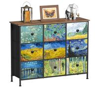 VEDECASA - Commode fine et haute, avec 9 tiroirs, motif Van Gogh, pour chambre d'enfant, salon, couloir, chambre à coucher, bureau, structure en métal et panneau en bois