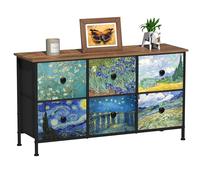 VEDECASA Commode pour chambre à coucher avec 6 tiroirs en tissu, commode et commode, meuble TV Van Gogh avec dessus en bois et cadre en métal pour chambre de filles, garçons, chambre d'enfant, salon