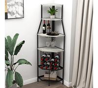VEDECASA Étagère à vin d'angle à 5 étages avec support en verre et rangement de vin industriel - Pour cuisine, bar, cave, salle à manger - Gris