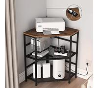 VEDECASA Support d'angle pour imprimante avec prise de courant, prise de charge, port USB, étagère de rangement réglable, support pour unité centrale pour la maison et le bureau