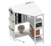 VedeCasa Table d'imprimante angle blanche 3 étages chargeur 2 prises 2 ports USB poches latérales pieds réglables support CPU