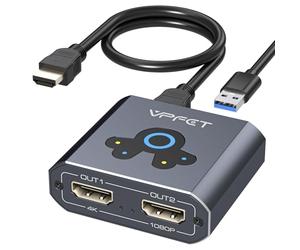VEDINDUST Répartiteur HDMI Extend 4K @60Hz vers Dual HDMI Adaptateur Support Mirror ou Extend Compatible avec Windows XP/7/8/10/11 et macOS Convient pour Moniteurs, Téléviseurs, Projecteurs
