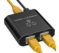 VEDINDUST Switch RJ45 2 Ports 1000Mbps Ethernet 1 to 2 Gigabit Network Splitter pour Téléviseurs PCs Ordinateurs Routeurs Décodeurs etc avec Type C Power Cable