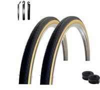 VEE Rubber V028 Lot de 2 pneus de vélo 28" Noir/crème 40-635 (28 x 1 1/2) + 2 chambres à air AV assorties avec démonte-pneu