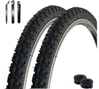 VEE Rubber V123 Lot de 2 Pneus de Vélo 26 Pouces, Pneu 26 Pouces, Boyau Velo, Noir 47-559 (26 x 1,75) + 2 Chambres à Air AV Assorties avec Démonte-Pneu maxxi4you