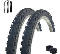 VEE Rubber V185 Lot de 2 pneus de vélo 26'' Noir 51-559 (26 x 2,00) + 2 chambres à air AV assorties avec démonte-pneu