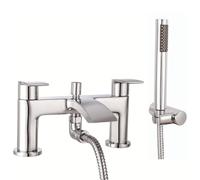 VeeBath Cascade Mitigeur bain/douche - Finition chromée, entrée G3/4", double levier, mitigeur de baignoire monté sur le pont avec pomme de douche ronde, robinet de salle de bain moderne à double bord