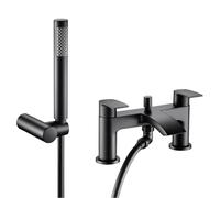 VeeBath Cascade Mitigeur bain/douche - Finition noire mate, entrée G3/4", double levier, mitigeur de baignoire monté sur le pont avec pomme de douche ronde, robinet de salle de bain moderne à double